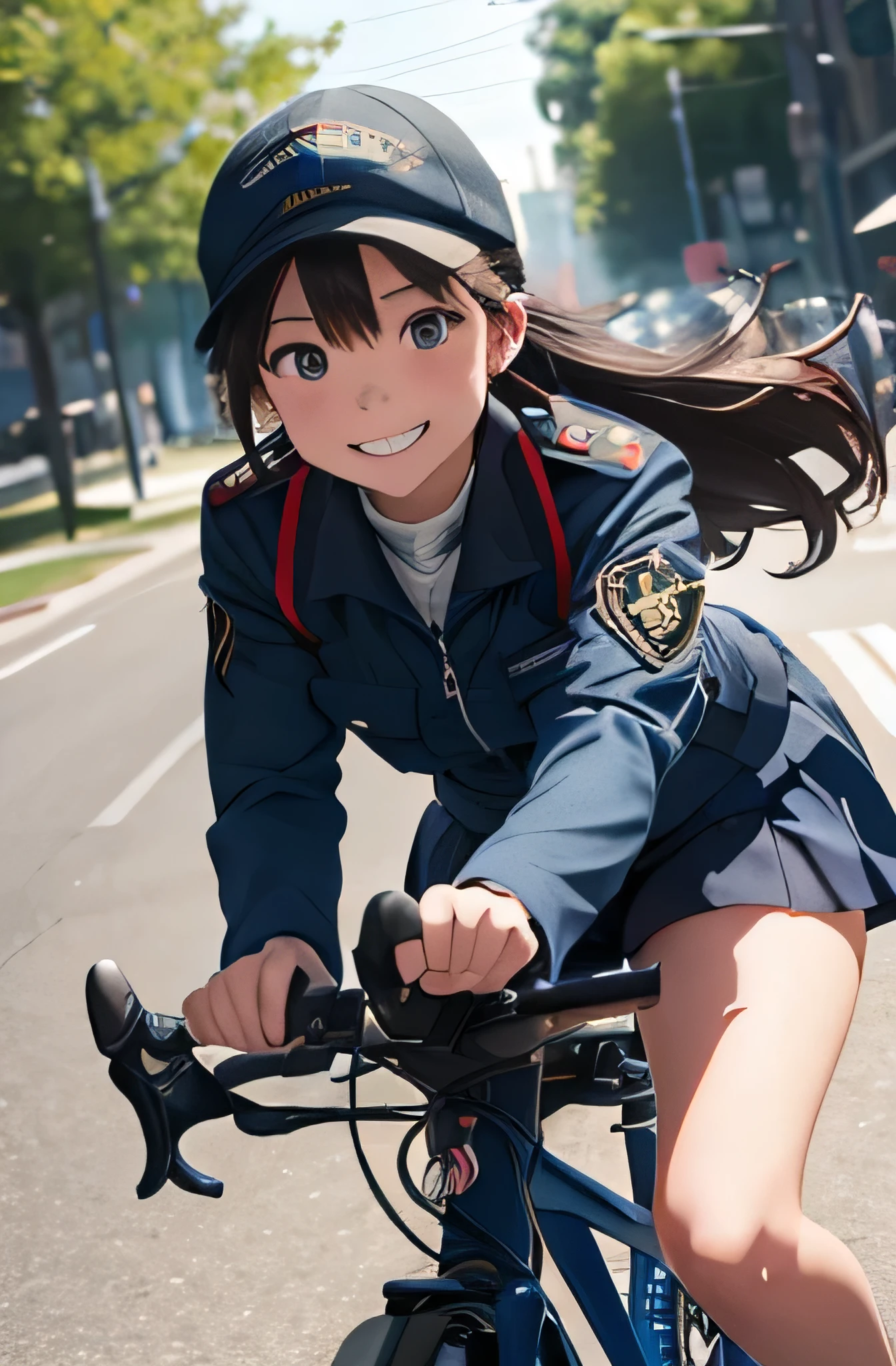 Girl in combat uniform,summer,smile,Driving a bicycle,8K, Highest quality, masterpiece