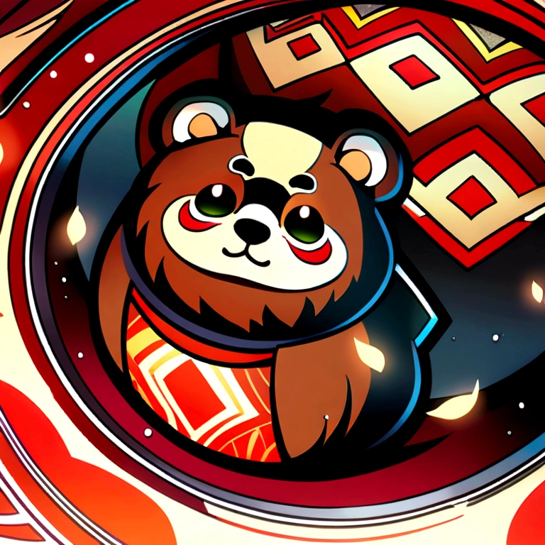 an anime style character that represents tanuki with a japanese traditional motif or pattern that represents tanuki