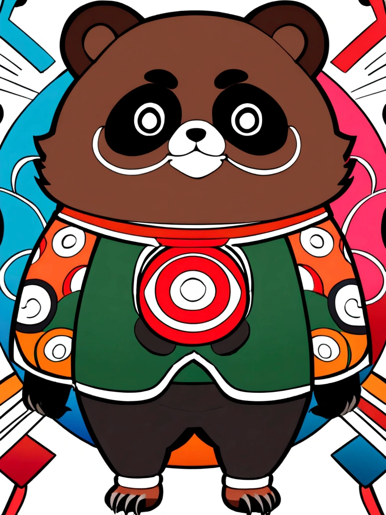 an anime style character that represents tanuki with a japanese traditional motif or pattern that represents tanuki