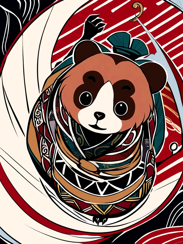 an anime style character that represents tanuki with a japanese traditional motif or pattern that represents tanuki
