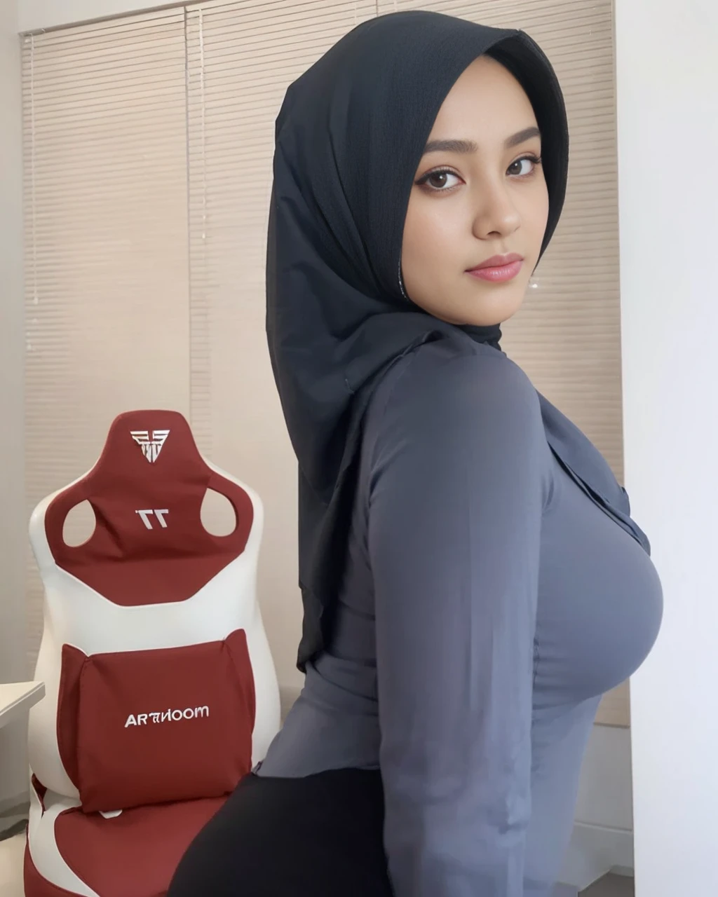 there is a woman in a hijab posing for a picture, zenra taliyah, attractive pose, thicc, malaysian, sexy pose, bust view, busty, sie boob, taken in 2 0 2 0, elegant pose, elegant sleek smooth body, leaked photo, ig model | artgerm, casual pose, she is facing the camera, attractive neck