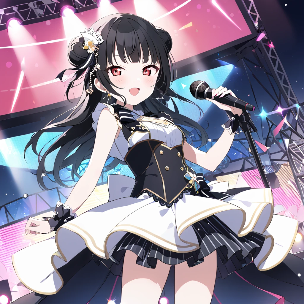 Yoshiko Tsushima Live Stage Bluish black hair semi-long Bun Head microphone A shining stage Red Eye