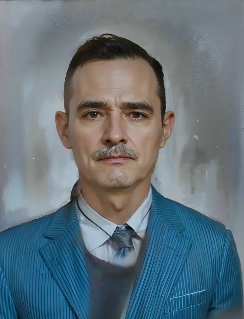 A realistis spanish man face age 40 years wear a blue suit,ultra hd 8k