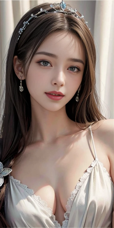 Realistic, High resolution, Soft Light,1 Female, alone, (Detailed face), Smile, Small breasts, Queen of Love