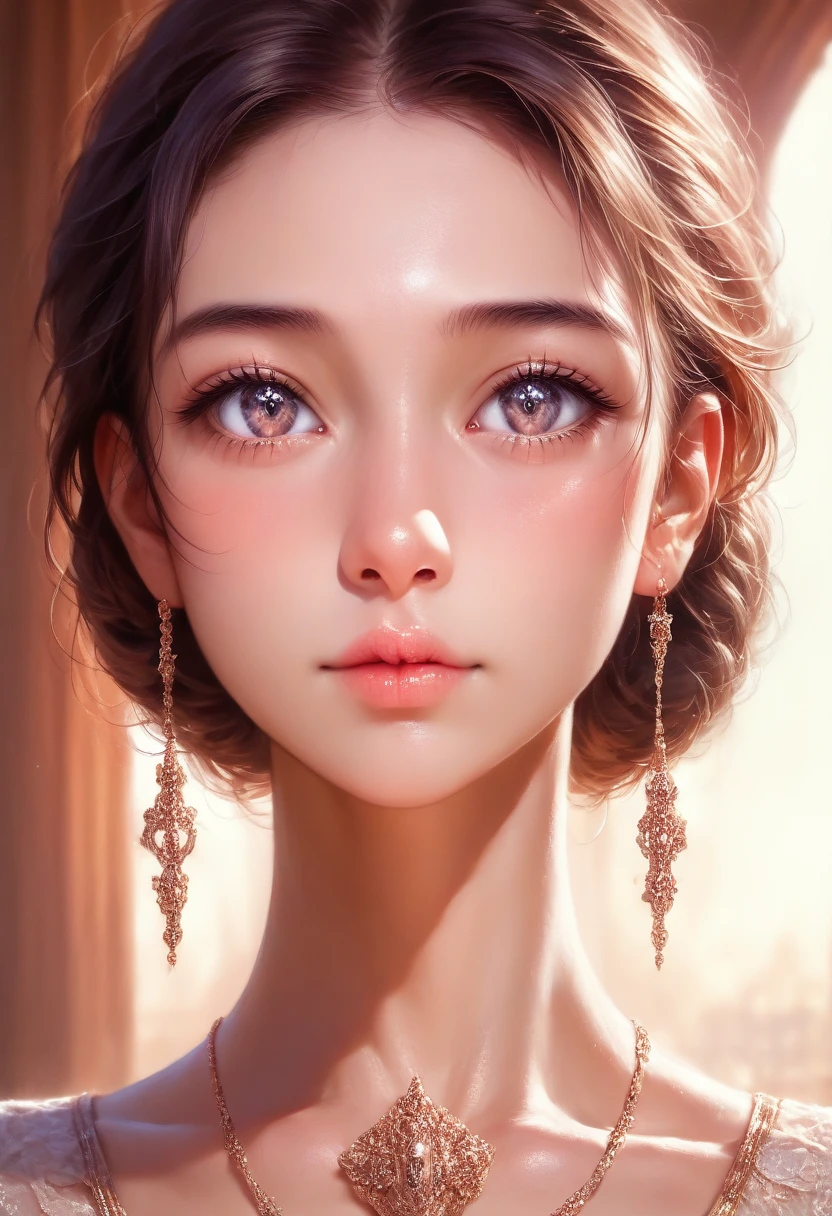 beautiful young woman, 1girl, detailed face, beautiful eyes, long eyelashes, delicate features, porcelain skin, elegant expression, beautiful detailed lips, beautiful detailed nose, intricate hairstyle, soft lighting, natural lighting, warm color palette, cinematic composition, masterpiece, (best quality,8k,highres,detailed,photorealistic:1.4), (detailed facial features:1.2), (realistic portrait:1.2), cinematic lighting, detailed skin texture, delicate jewelry, romantic mood