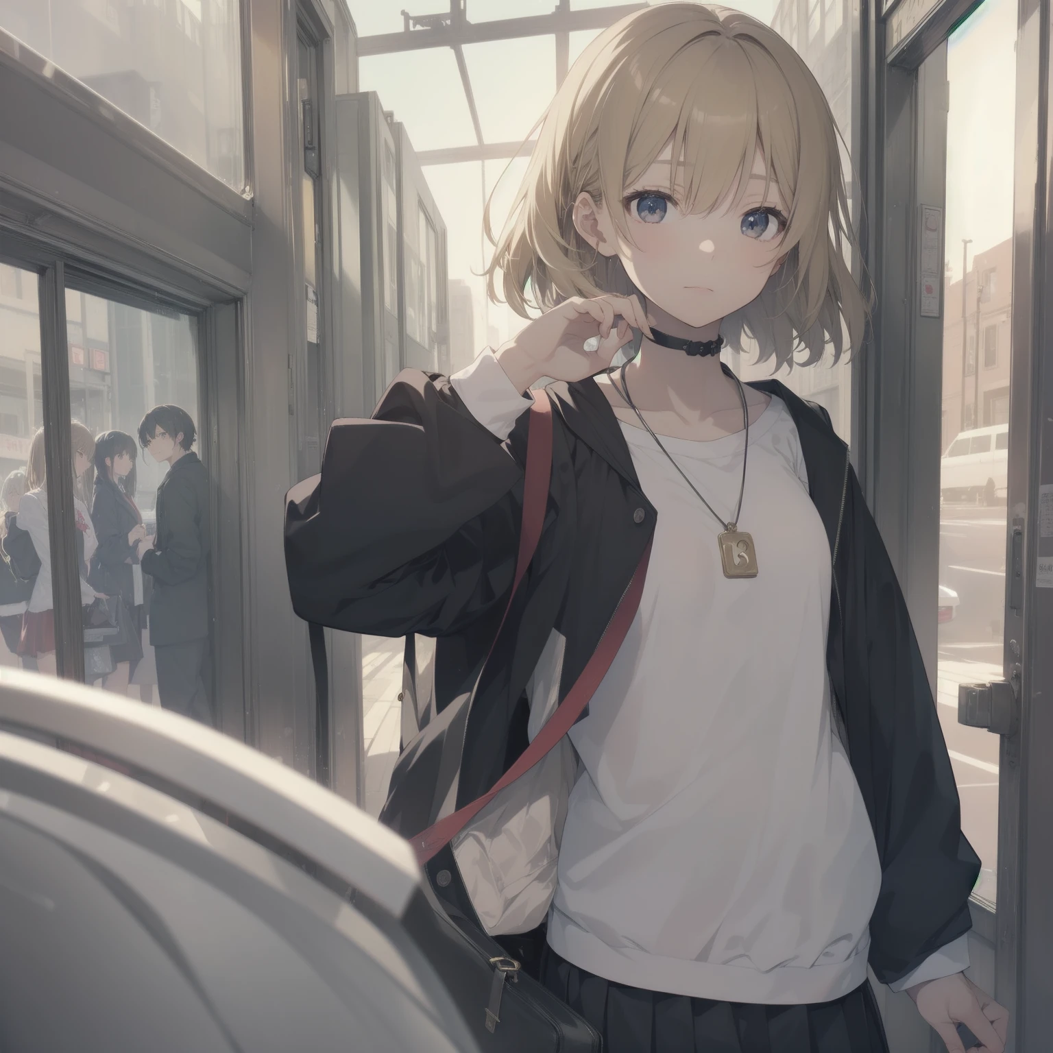 ultra-absurdres-Top quality by artist God, ultra-detailed, high resolution, anime moe artstyle, best anime 8k konachan wallpaper, pixiv contest winner, pool:2810, perfect anatomy,break, 1girl, (Please draw a girl walking sleepily to school alone. )break,(Solo,little female, 13-year-old:1.3),Full limbs, complete fingers,a junior high school student, (very short hair), short cut, flat chest, , small butt, small black eyes, beautiful detailed eyes, well-proportioned iris and pupils, expressive eyes, highres detailed hair, soft expression, salor school_uniform, sailor collar, serahuku, bow, pleated skirt,(Detailed Lighting), (Detailed background), in the School commute route. break,dewy skin, perspiration on the skin,skin texture, fine lines, pores, natural imperfections,light reflections, glossy skin, shiny skin,break, Best cinematic lighting powered by famous artist, 8k,beauty illustration,photoshop_(medium),very aesthetic,break,((artist:enkyo_yuuichirou )), artist:clamp ,artist:carnelian ,artist:kantoku ,