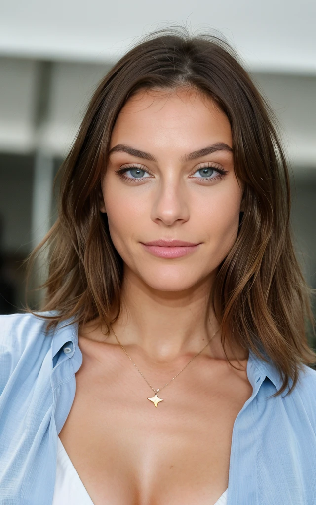 Belle brune aux reflets blonds complètement nue 22 ans, Visage innocent, cheveux ondulés naturels, yeux bleus, haute résolution, meilleure qualité, détails complexes, très détaillé, mise au point nette, peau détaillée, texture de peau réaliste, texture, yeux détaillés, professionnel, 4K, sourire charmant, filmé sur Canon, 85 millimètres, faible profondeur de champ, Couleur Kodak Vision, corps parfaitement ajusté, extrêmement détaillé, photographier_\(ultra\), photoréaliste, réaliste, Post-traitement, Un maximum de détails, rugosité, vrai vie, ultra réaliste, photoréalisme, photographie, 8k euh, photographie