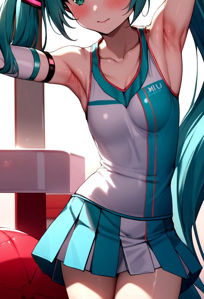 Hatsune Miku wearing a cheerleader outfit showing armpits