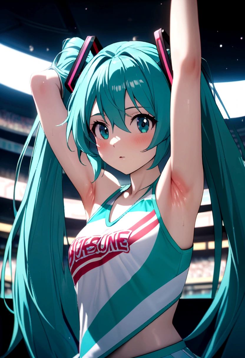 Hatsune Miku wearing a cheerleader outfit showing armpits