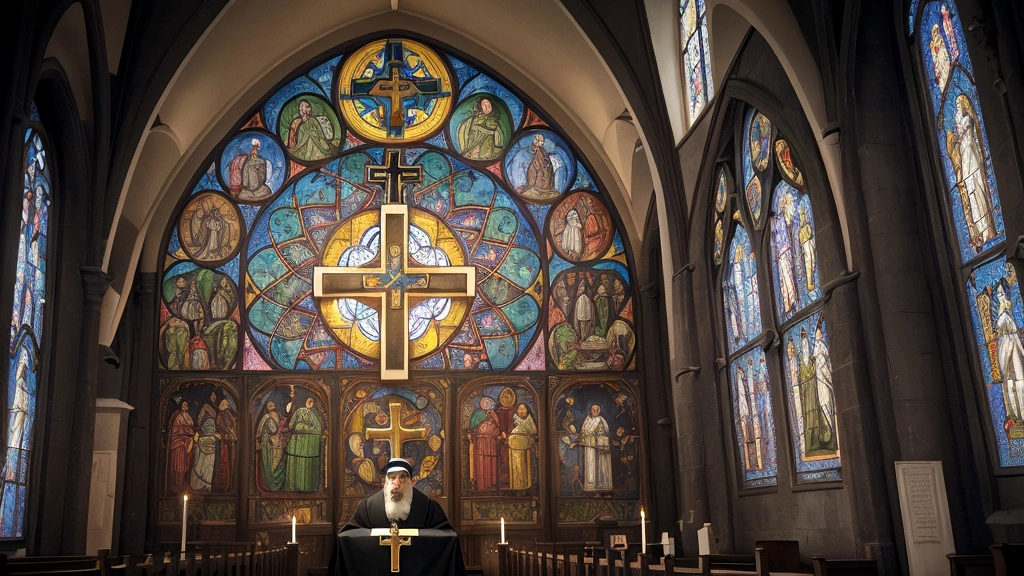 "Description: Create an illustrative map showcasing the diversity of denominational perspectives on the afterlife within modern Christianity. Use a stylized map format with labeled regions representing different denominations such as Catholicism, Protestantism, Orthodox Christianity, and newer independent churches.

Details: Use distinct color codes and icons to represent each denomination. Include key symbols like crosses, icons, church buildings, and theological texts to symbolize core beliefs about Heaven, Hell, resurrection, and eternal life. This visual should visually communicate the varied interpretations and emphases of afterlife concepts across different Christian denominations."