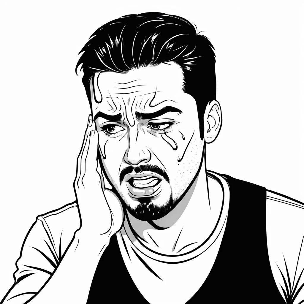 bad guy crying after being shot, coloring page, black and white, white background