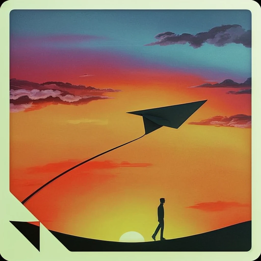 Create a CD cover, With the theme "paper airplane". High definition, horizont, paper airplane.