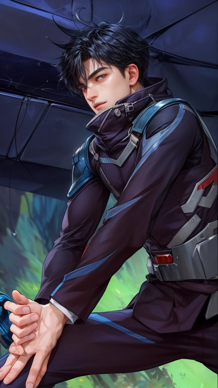 masterpiece, best quality, half body shot of a boy, young handsome boy, character from Marvel, intricate face details, face focus, handsome face, detailed scenery bg