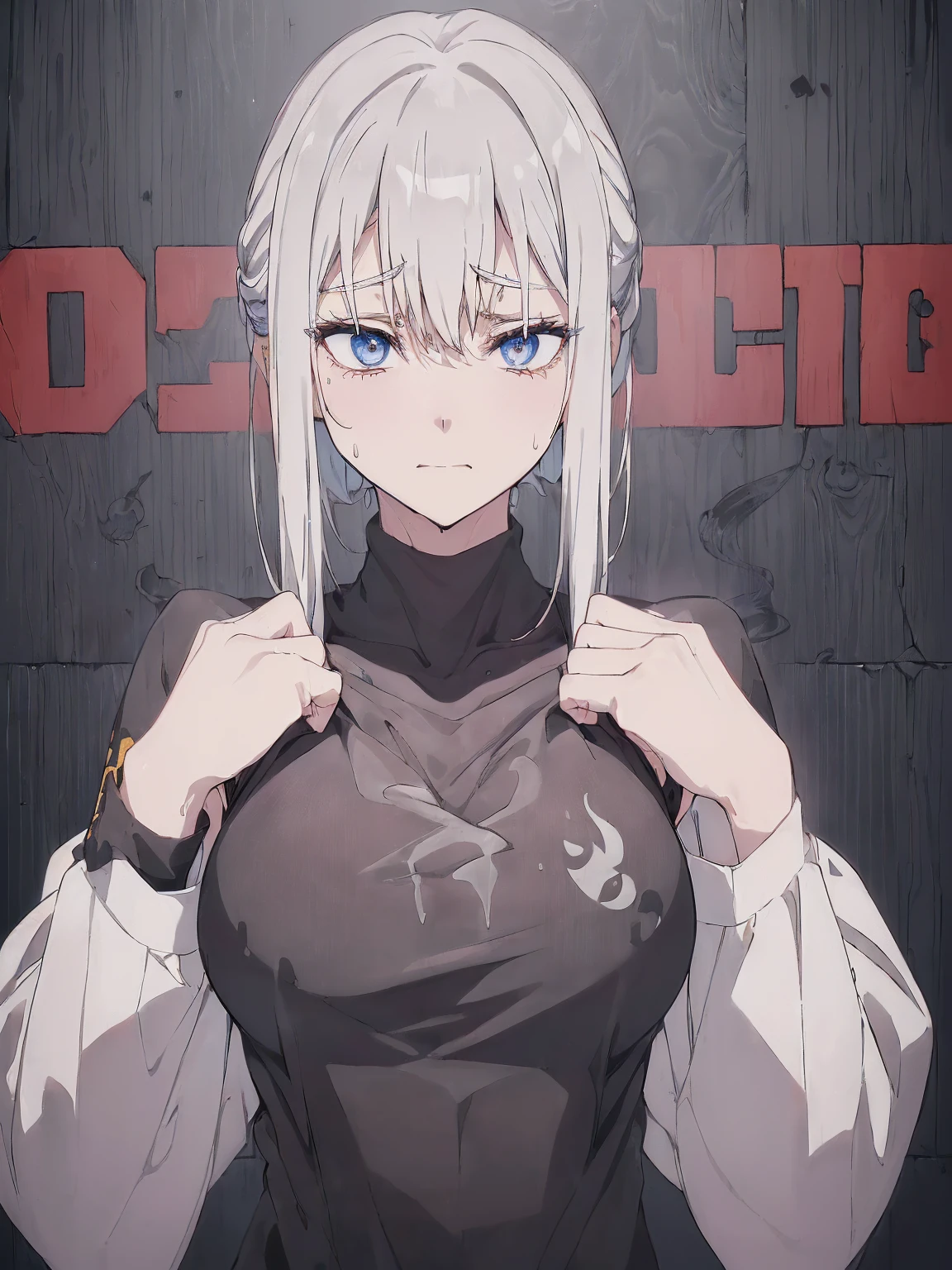 (Sweat, White skin:1.5、Light gray sports bra, Black stained clothing:1.5), cameltoe, Fitness, Bodybuilding Poses, ((ブラにSweat染み:1.5, Sweatで濡れている, Sweat染み, black sblot on グレースポーツブラ:1.5)),Big Breasts, Sturdy body