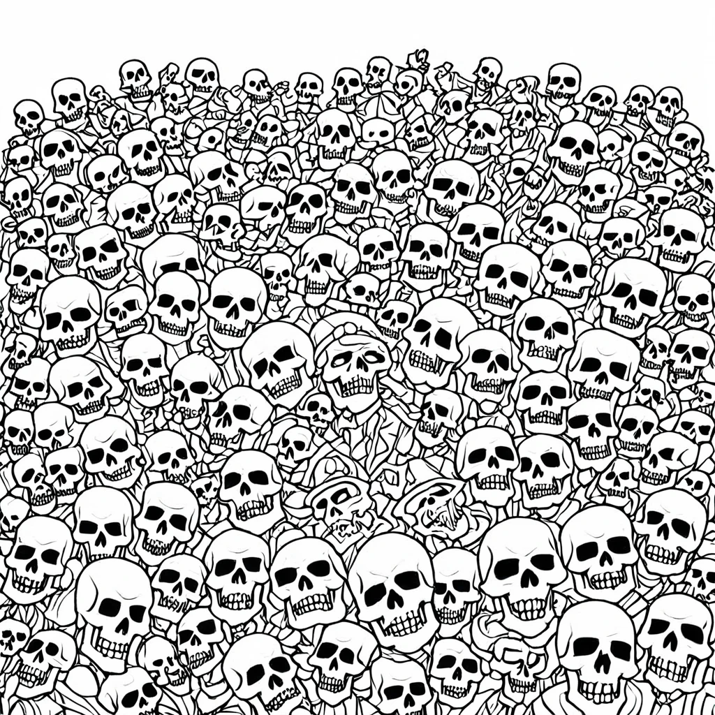 a pile of dead bad guys, coloring page, black and white, white background