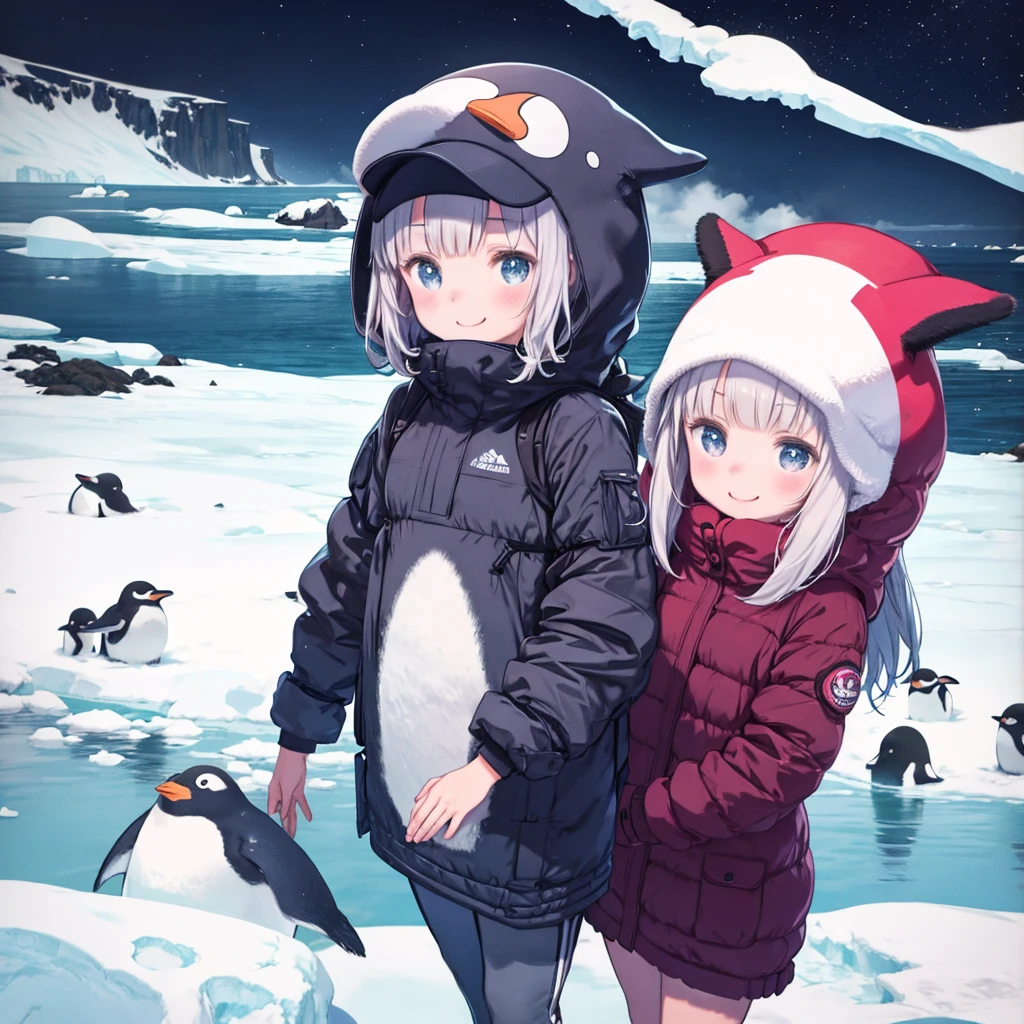 One Girl、Cold weather clothing、Antarctica、Shooting with penguins、smile、