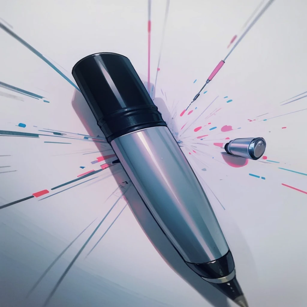 A pen is drawing a bullet,Line Art