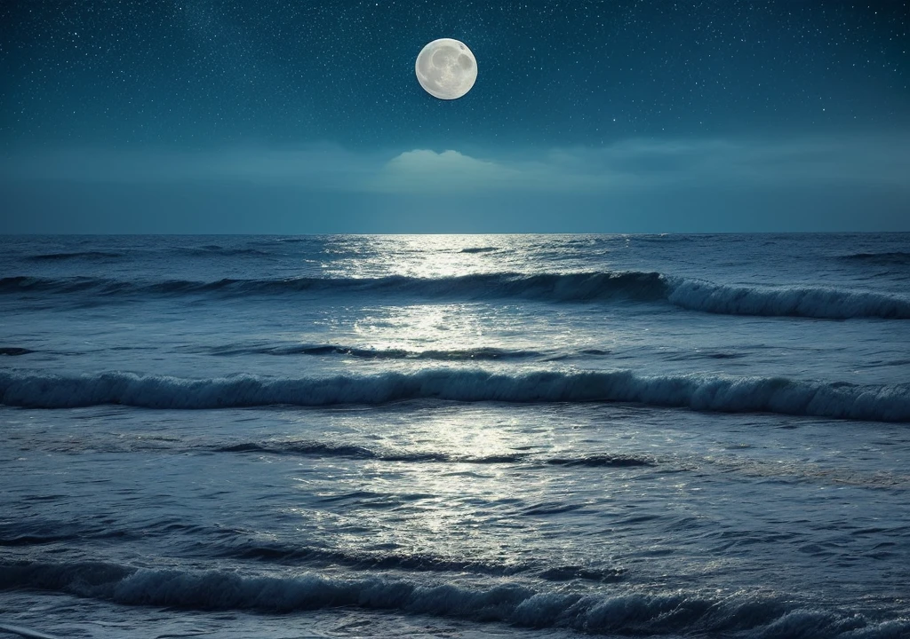 Fantastic scenery at night、Big Moon、Ocean