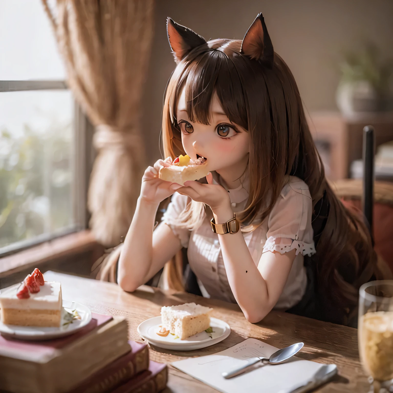 

Cat girl eating cake