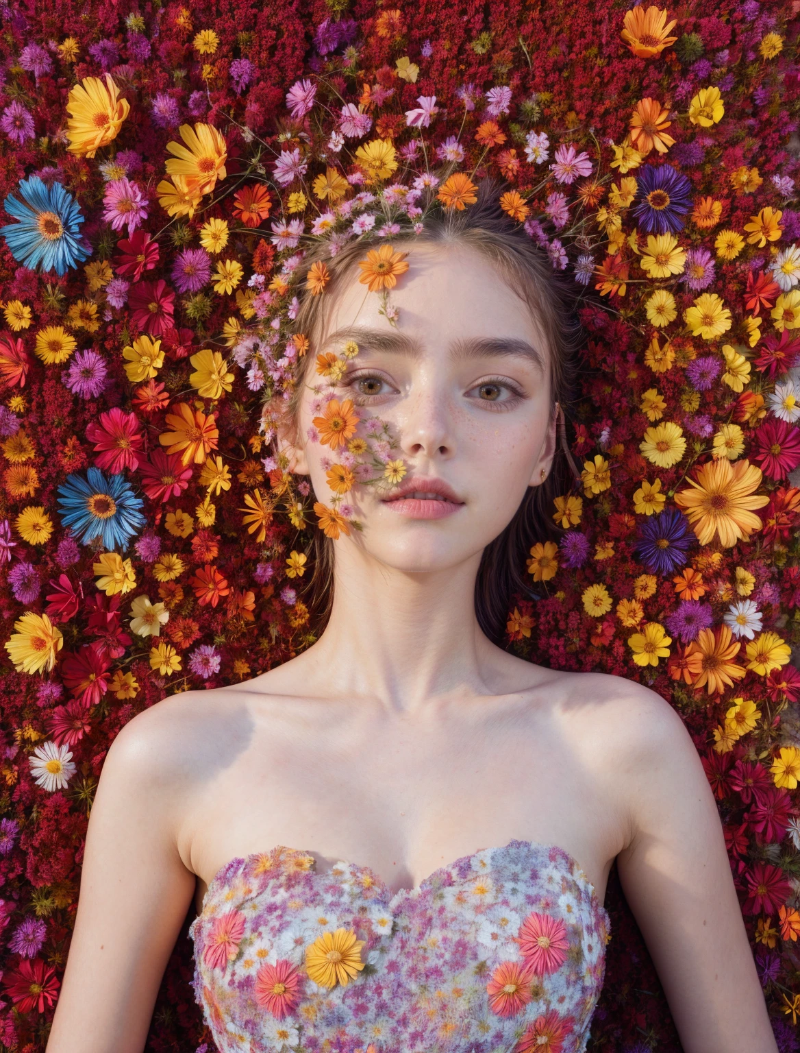 woman, face, flower skin face, colorful, flower dress, amazingly beautiful, ultra HD Raw Photography, Canon EOS R5 8k photography, perfect body