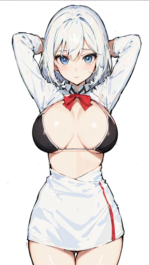 anime girl in a bikini,huge breasts, lying,anime style