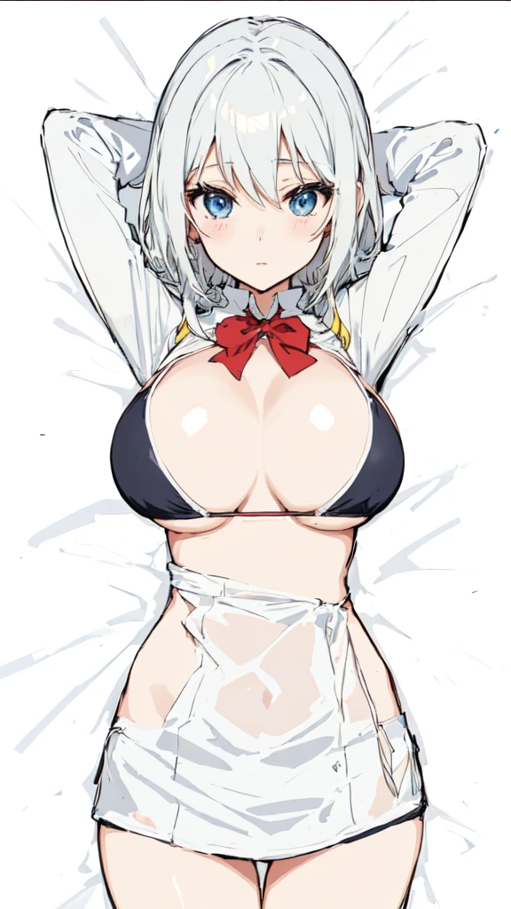 anime girl in a bikini,huge , lying,anime style