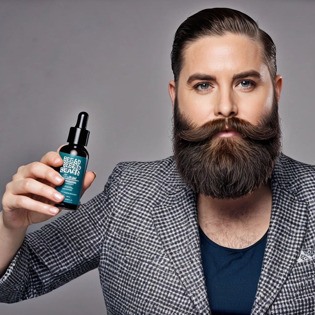 clean and precise, hugely bearded woman receives her beard product