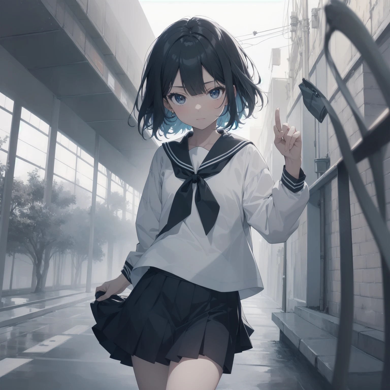 ultra-absurdres-Top quality by artist God, ultra-detailed, high resolution, anime moe artstyle, best anime 8k konachan wallpaper, pixiv contest winner, pool:2810, perfect anatomy,break, 1girl, (Please draw a girl walking sleepily to school alone. )break,(Solo,little female, 13-year-old:1.3),Full limbs, complete fingers,a junior high school student, (very short hair), short cut, flat chest, , small butt, small black eyes, beautiful detailed eyes, well-proportioned iris and pupils, expressive eyes, highres detailed hair, soft expression, salor school_uniform, sailor collar, serahuku, bow, pleated skirt,(Detailed Lighting), (Detailed background), in the School commute route. break,super detailed skin, Best cinematic lighting powered by famous artist, 8k,beauty illustration,photoshop_(medium),very aesthetic,break,((artist:enkyo_yuuichirou )), artist:clamp ,artist:carnelian ,artist:kantoku ,