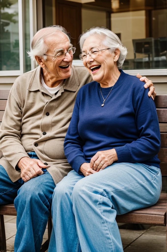 Old couple siting and laughing together