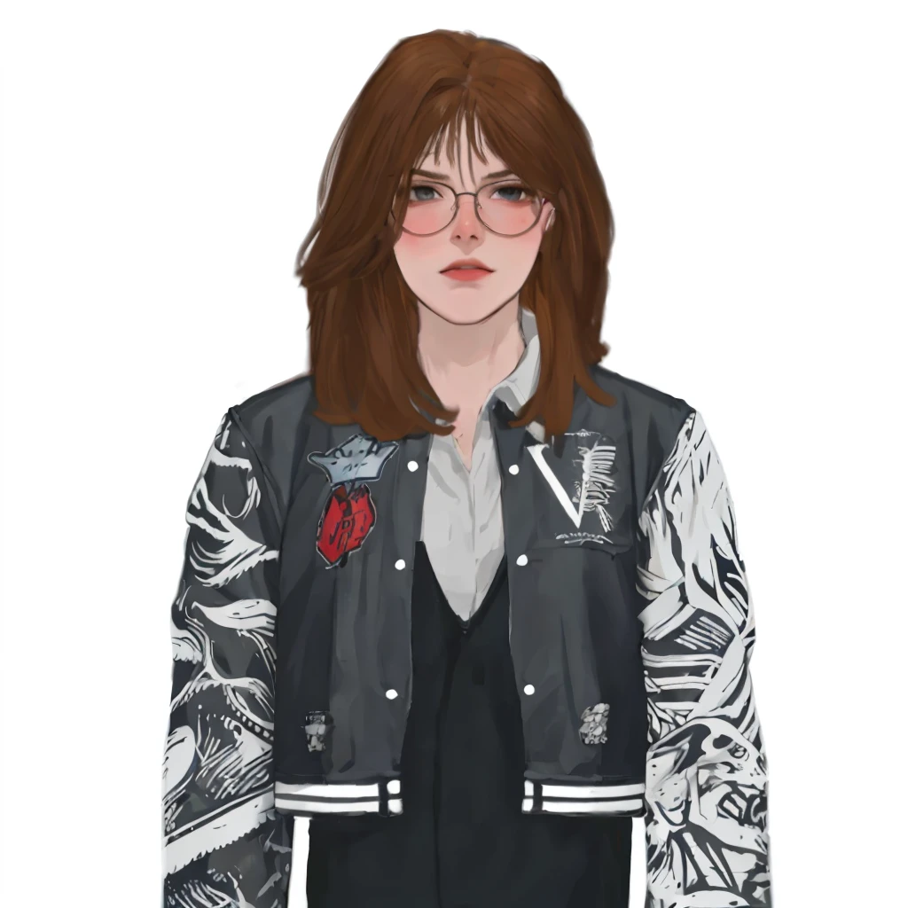 (masterpiece:1.2, best quality), (1girl, solo, upper body:1.2),flat face,Hair: buzz cut,Clothing: oversized, distressed denim jacket with patches and pins, paired with black skinny jeans and combat boots, Hanging out in an underground music venue or street art exhibit