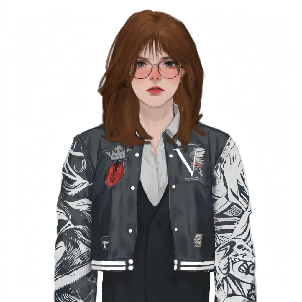 (masterpiece:1.2, best quality), (1girl, solo, upper body:1.2),flat face,Hair: buzz cut,Clothing: oversized, distressed denim jacket with patches and pins, paired with black skinny jeans and combat boots, Hanging out in an underground music venue or street art exhibit