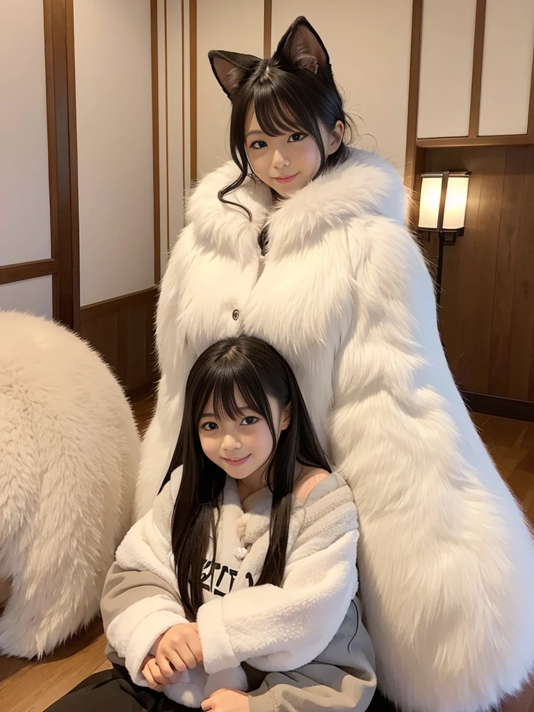 、Baby Face、Classmate、whole body、(White cat、Cat ears、Fur costume、White fur、Fluffy costume、Cat's Tail)、Spread your legs、(camel toe)、Small breasts、(smile、Perfect white teeth)、bangs、Long Hair、(Silver Hair、Crystal clear hair、Smooth Hair:1.5)、The light illuminates my hair、Light Hair、Silky Hair、Shiny Hair、Slim body、RAW Photos, (Highest quality、masterpiece、Realistic photo:1.2)、Dramatic lighting、Bright lighting、Super detailed、Realistic skin texture、Beautiful eyes in every detail、Brown eyes、Antique Clock、Mass watches、Fine stained glass、Colorful stained glass、(Detailed Background、Depth of written boundary:1.2)、