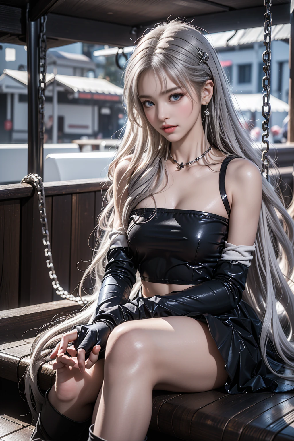 (Girl sitting on the deck of a pirate ship),photograph,Sharpness,Unique 850 4, Koda 850k Portrait Camera, F1. mm lens、Ultra-realistic texture、Spectacular light texture、((The left leg was restrained、Beautiful woman hanging from chains))、(Tears flow、Crying in pain)、His head is restrained by a chain hanging from the ceiling and handcuffs。 Long legs、Long hair blowing in the wind、Brown Hair、Torn Cyber Long Boots、Torn Cyber Gloves:1. 1)、((Horizontal bar: highest image quality、live-action、Ultra Premium Graphics、8K HD CG Works、High-quality graphics、High-definition CG works、10x pixels、Ultra-fine details：1.1、Advanced technical details：1.1 Photoreal、Indoor lighting effects：1.5、Natural light：1.5. Light Effects（バーチャルLight Effects：1.8），長いSilver Hair，Silver Hair，Transparent Hair，Hair with attention to detail（Premium Hair Detail：1. 1）Clear Eyes、Beautiful double eyelids、Sharp eye makeup、Delicate eyelash makeup、Thin eyebrows、Eye for detail、High nose、Clean red lips、Rose&#39;s Cheeks、Delicate makeup face、Cute Face、Perfectly balanced face、（Advanced Face Detail：1. 1），Top quality work，Actual work，

DeepL.featuring（Free version）Translated by。