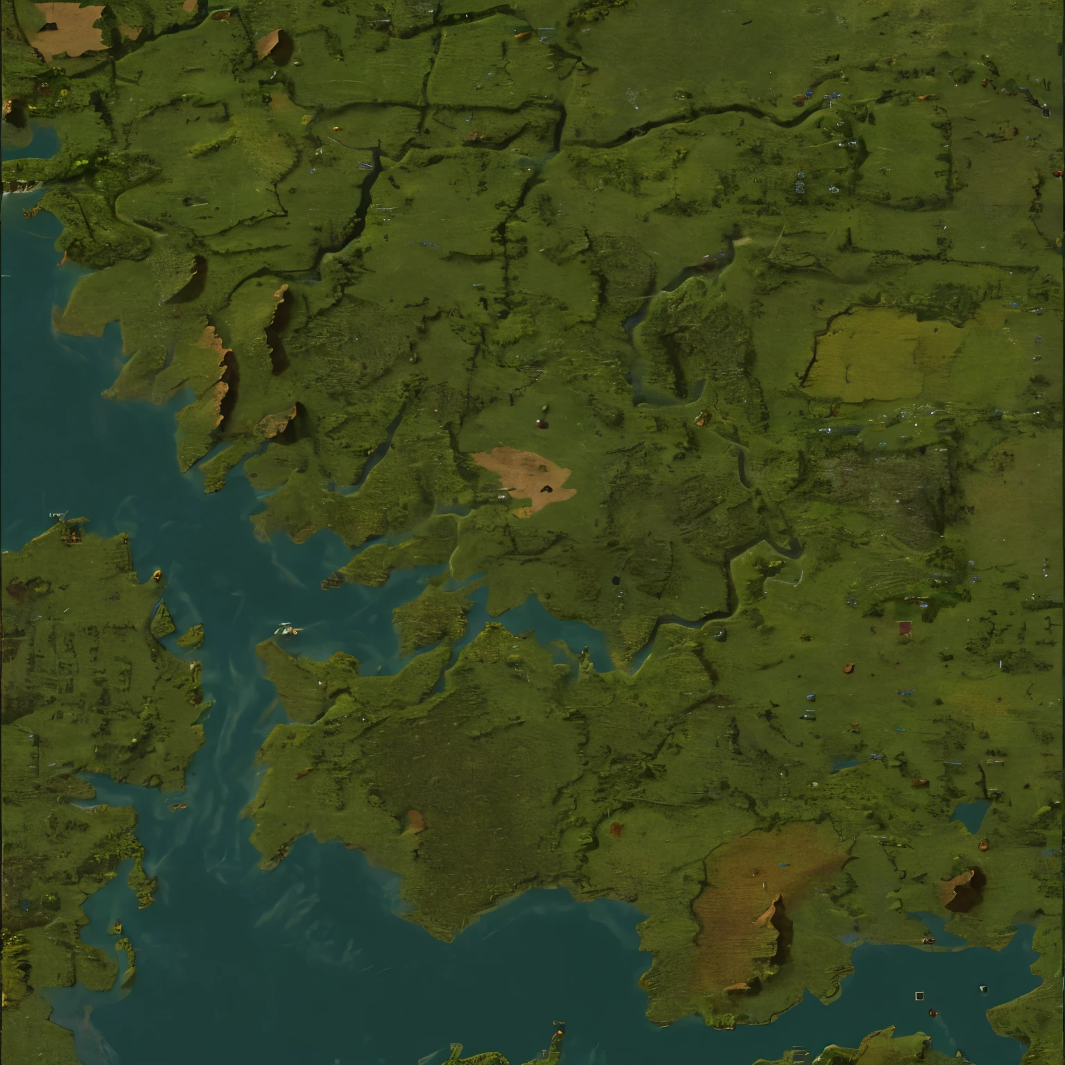 Old map, old map borders,  rivers, lakes, mountains, hills, jungle, desert, satellite view, View from above. 