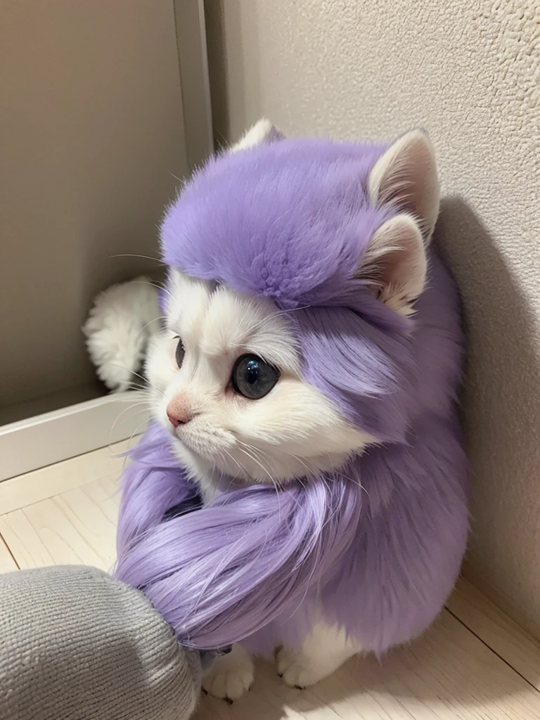 fluffyの毛皮。fluffy。A small room with walls made of purple fur