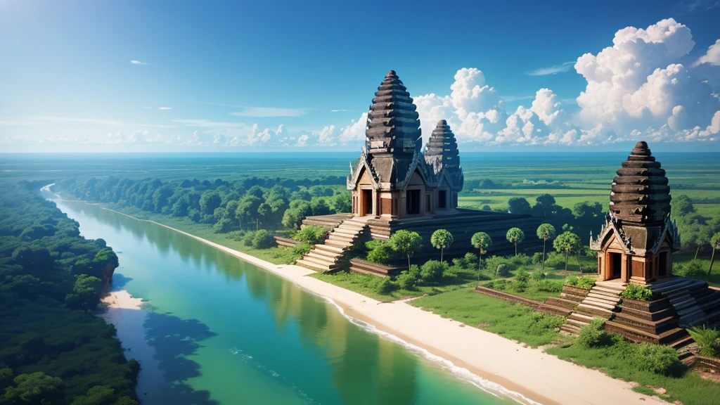 Beautiful scenery of ancient Cambodian village. Aerial view. Photorealistic photos, High definition. 8K