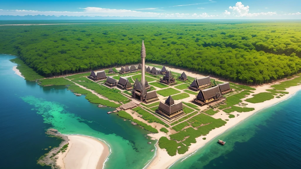 Beautiful scenery of ancient Cambodian village. Aerial view. Photorealistic photos, High definition. 8K