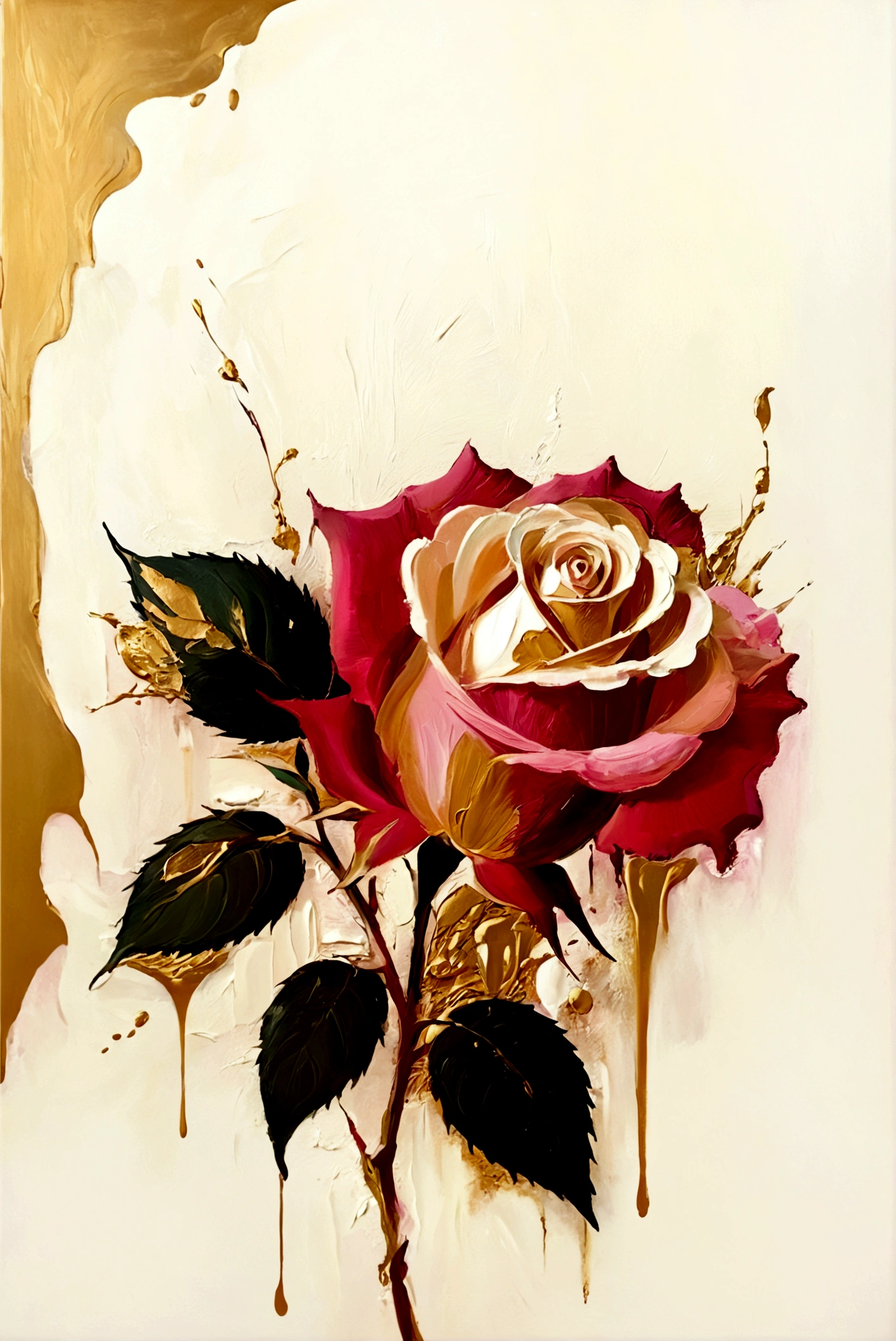 Gold plating,Rose,vanilla,cream,Thick Texture Paint, whiskey,Abstract Art,emotion,emotion
