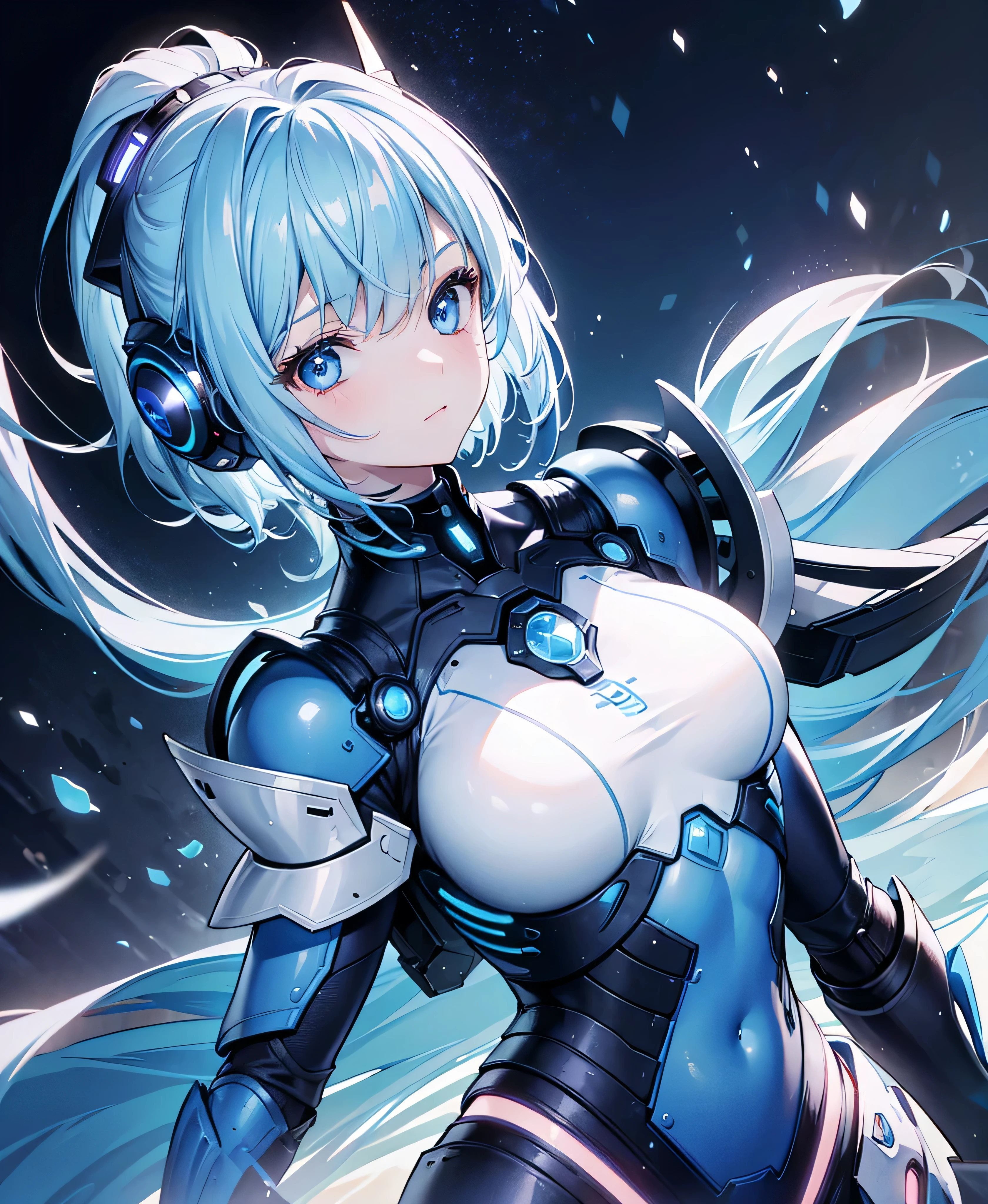 8K, Highest quality, (real:1.4), Original photo, 1 girl, Asari Hair, Biological Amplifier, refined armor, posture: Peace talks between warring factions, smart blue eyes,whole body
