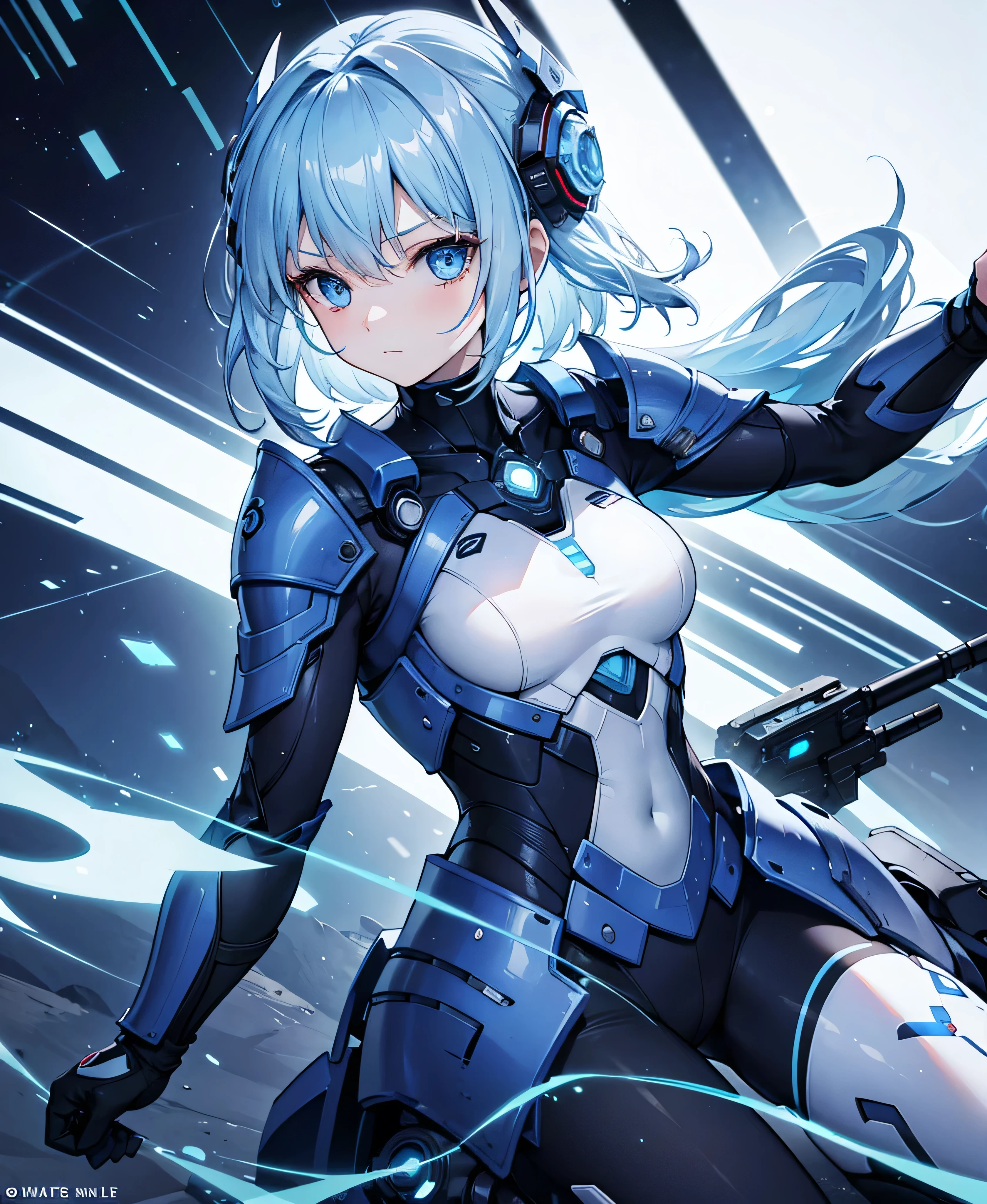 8K, Highest quality, (real:1.4), Original photo, 1 girl, Asari Hair, Biological Amplifier, refined armor, posture: Peace talks between warring factions, smart blue eyes,whole body
