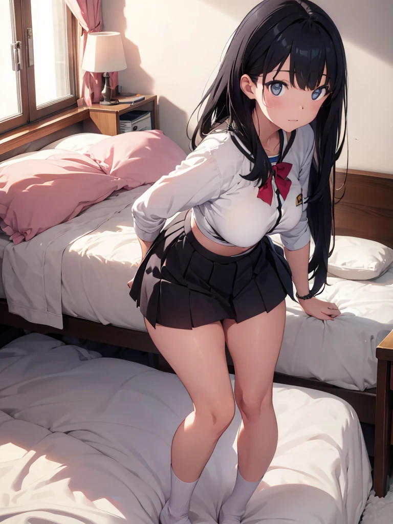 Rikka, A-line skirt,sexy girl,bed room ,on the bed,Beautiful slender legs,Big breasts,porn,bikini