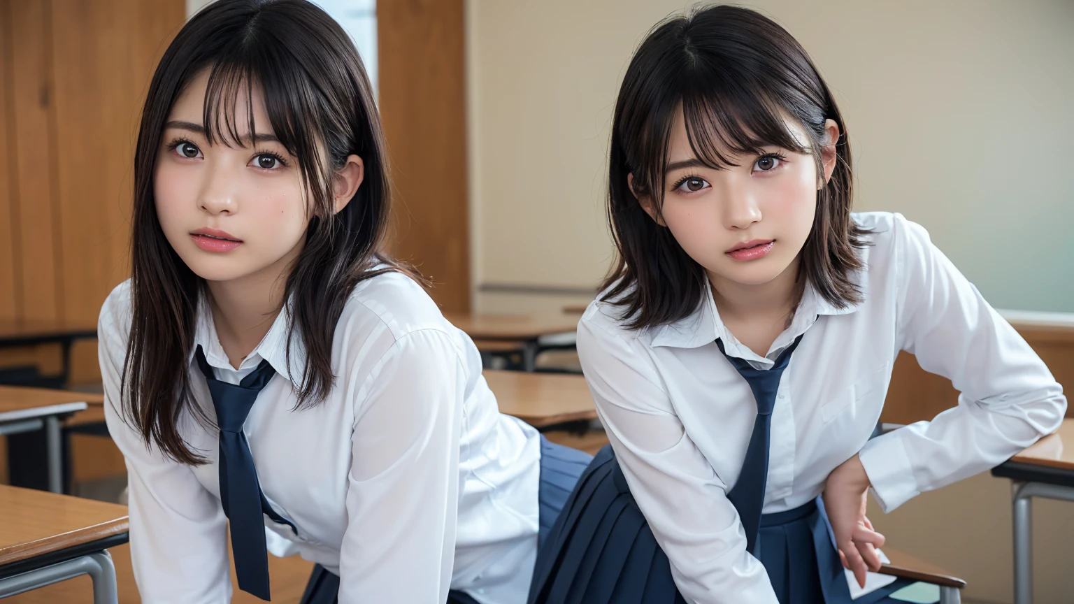 Tabletop, highest quality, Japanese Girls,One Girl, 8k, RAW Photos, highest quality, Tabletop, Debtdebt:1.2, Highly detailed RAW color photos, Professional photos, (Realistic, Realistic:1.37), (Highly detailed skins:1.2), Ultra-high resolution, (Lenz 50mm), (debt/1.2),Exquisitely drawn eyes,Gazing at the audience,
One Girlと別れる (Many elderly people:1.4), Beautiful Face, cute,(smile:1.05),(20-year-old, Wide Hips,Straight hair, (short hair), iris, white and fine-grained skin,Small Mouth, high cheekbones (meaning), Sexy pose,(Leaning forward:1.3),(The to the debtW:1.1),White panties、Korean Idol、Nogizaka Idol、Carving an idol pose、Adult、、(Tabletop, highest quality:1.3), (Ultra-fine 8K CG:1.2), (Ultra-realistic:1.35), (Realistic:1.45), (Realistic:1.4), Cowboy Shot,
Beautiful Japanese Women, 22 years old, Supermodel, Japanese Idols, , (Sitting at a desk:1.1), (school uniform:1.4), (Skirt flip:1.6),
(School classroom background:1.1),