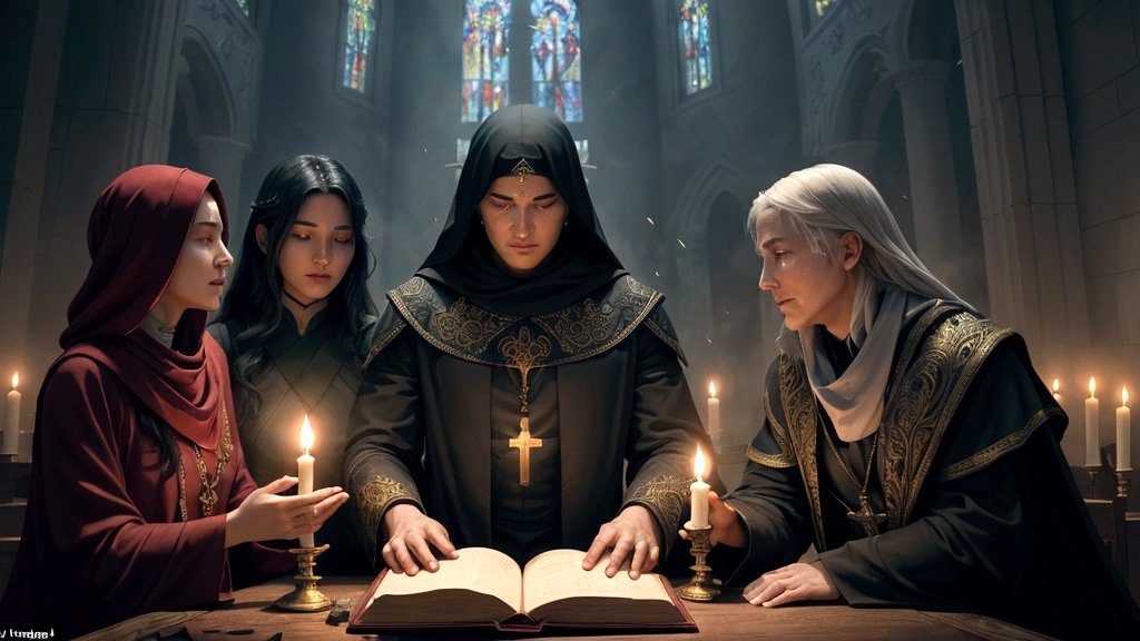 "Description: Illustrate the concept of Conditional Immortality in modern Christian theology. Depict a serene scene where righteous individuals, representing believers, are receiving the gift of immortality from God. Contrast this with a depiction of the wicked facing annihilation.
Details: Use contrasting colors and lighting to symbolize the divergent destinies based on righteousness. Show righteous individuals in a state of peace and eternal joy, surrounded by light and symbols of divine grace. For the wicked, depict a somber scene with fading colors and shadows, symbolizing their annihilation and separation from God. Include symbols like open books of scripture, a radiant dawn for the righteous, and fading darkness for the wicked to emphasize the theological contrast."