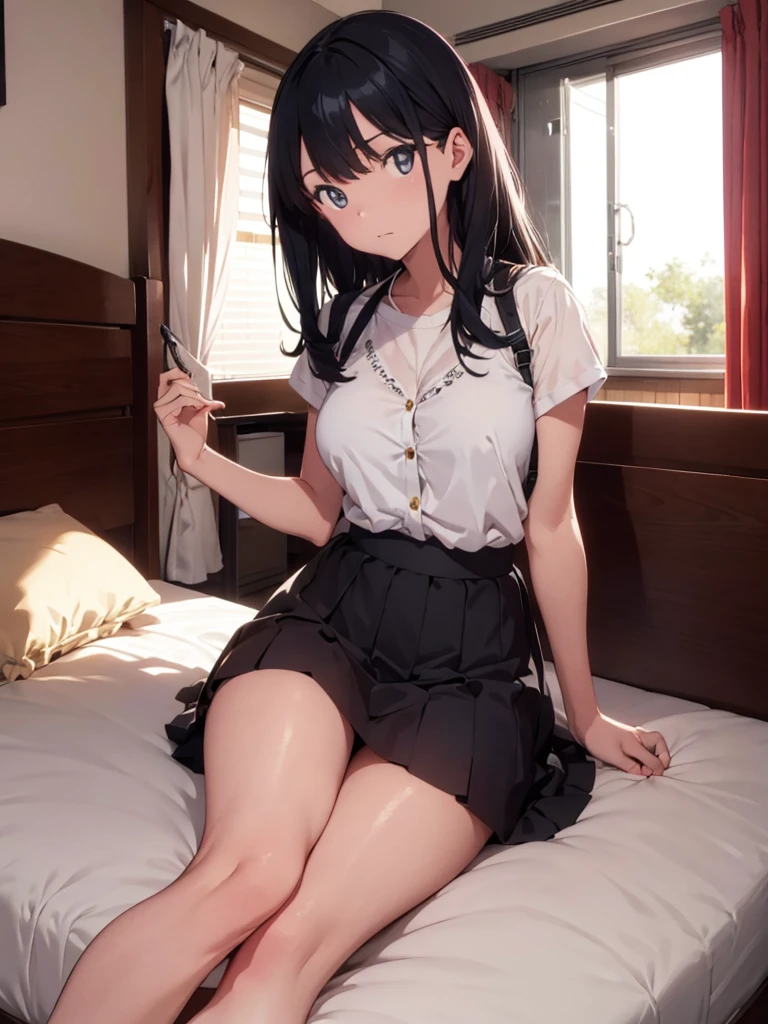 Rikka, A-line skirt,sexy girl,bed room ,on the bed,Beautiful slender legs,Big breasts,porn,bikini