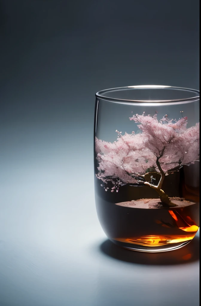 Cherry tree in a bottle, fluffy, Realistic, Refraction of atmospheric light, photograph：Lee Jeffries, Nikon d850 film stock photos 4 kodak portra 400 camera f1.6 Lenses, Rich colors, ultra Realistic Realistic textures, Dramatic lighting, Unreal Engine Trending on Artstation cinestill 800, Style-Glass