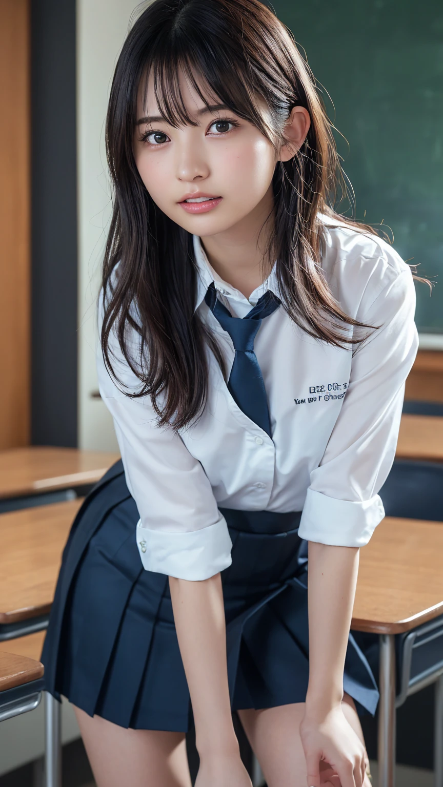 Tabletop, highest quality, Japanese Girls,One Girl, 8k, RAW Photos, highest quality, Tabletop, Debtdebt:1.2, Highly detailed RAW color photos, Professional photos, (Realistic, Realistic:1.37), (Highly detailed skins:1.2), Ultra-high resolution, (Lenz 50mm), (debt/1.2),Exquisitely drawn eyes,Gazing at the audience,
One Girlと別れる (Many elderly people:1.4), Beautiful Face, cute,(smile:1.05),(20-year-old, Wide Hips,Straight hair, (short hair), iris, white and fine-grained skin,Small Mouth, high cheekbones (meaning), Sexy pose,(Leaning forward:1.3),(The to the debtW:1.1),White panties、Korean Idol、Nogizaka Idol、Carving an idol pose、Adult、、(Tabletop, highest quality:1.3), (Ultra-fine 8K CG:1.2), (Ultra-realistic:1.35), (Realistic:1.45), (Realistic:1.4), Cowboy Shot,
Beautiful Japanese Women, 22 years old, Supermodel, Japanese Idols, , (Sitting at a desk:1.1), (school uniform:1.4), (Skirt flip:1.6),
(School classroom background:1.1),