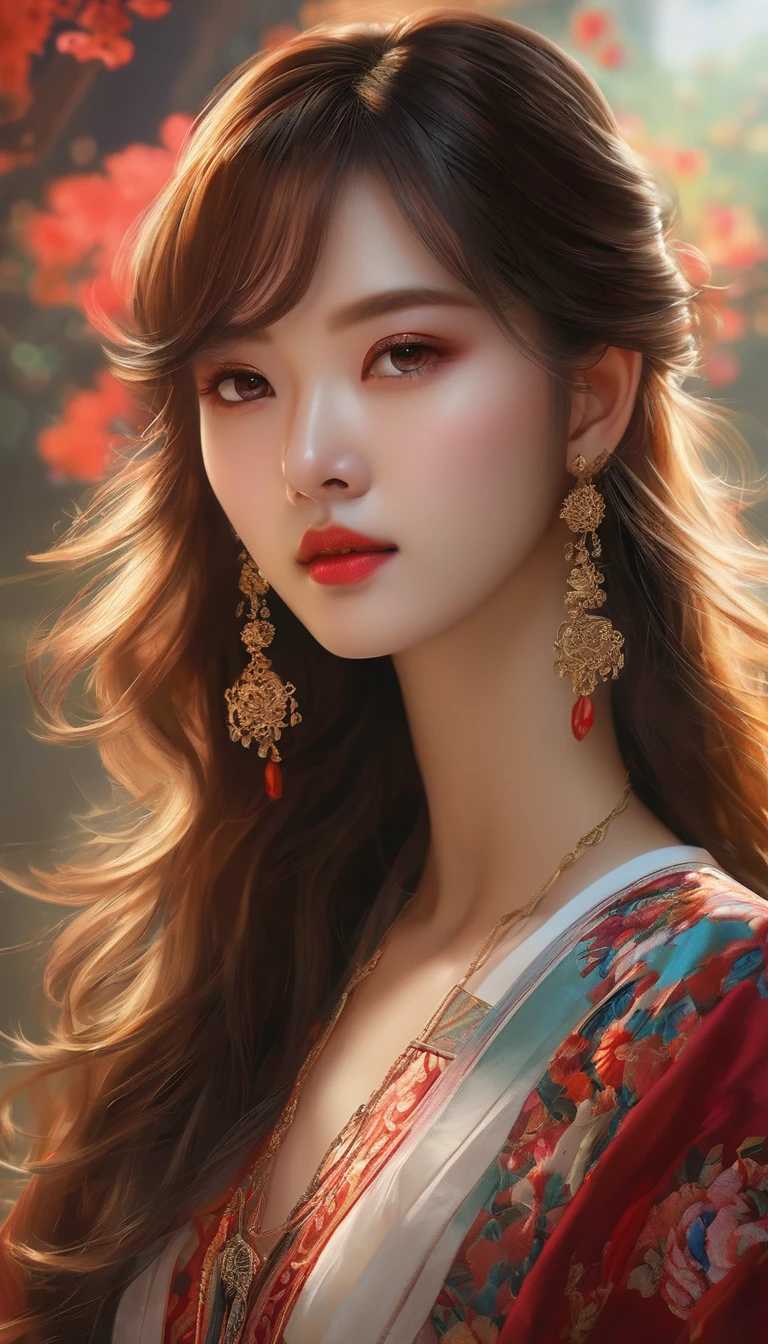 (masterpiece, best quality:1.2), Elegant girl, Striking pose, Exquisite detail features, Sharp eyes, Hooked nose, Sexy lips, Gorgeous clothing, Symmetrical composition, light, Dramatic chiaroscuro, Rich color palette, High contrast, The art of math, Reality，Xianxia