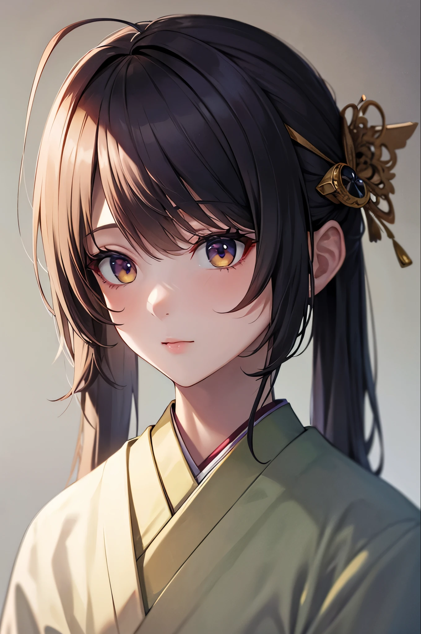 masterpiece, Highest quality, High resolution, 1girl 22 Ahoge Hair Accessory, kimono