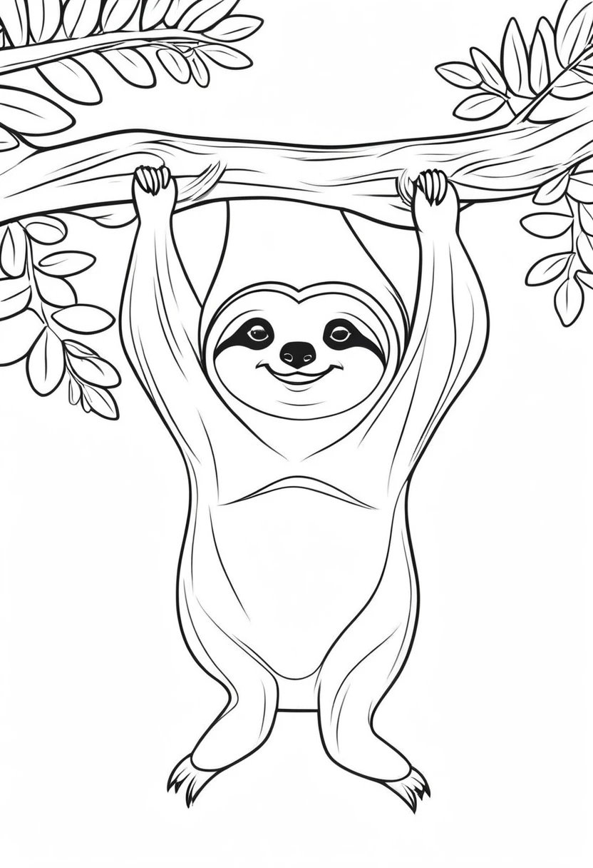 FUNNY CARICATURE OF A CUTE SLOTH HANGING OF A TREE CONTOUR VECTOR IMAGE,