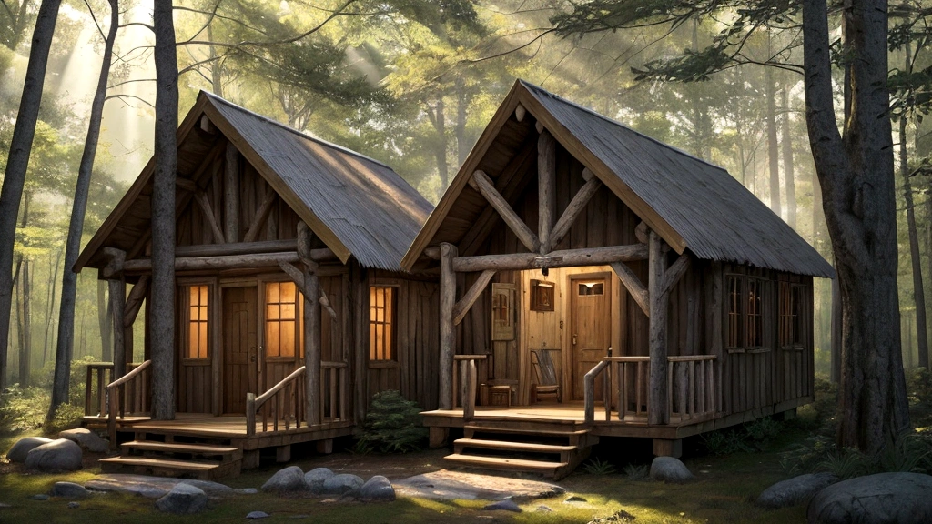 "Description: Illustrate a serene scene from ""The Shack,"" depicting the protagonist's encounter with the triune God in a rustic shack nestled in a tranquil forest setting. Show the central character engaged in deep conversation with representations of the Father, Son, and Holy Spirit, symbolizing themes of divine love, healing, and reconciliation.
Details: Use warm, inviting colors and natural elements to evoke a sense of peace and spiritual intimacy. Include subtle symbolic elements such as an open Bible, a cross, and rays of light breaking through the trees to signify the presence of God. This visual should capture the essence of personal transformation and spiritual awakening portrayed in the novel."